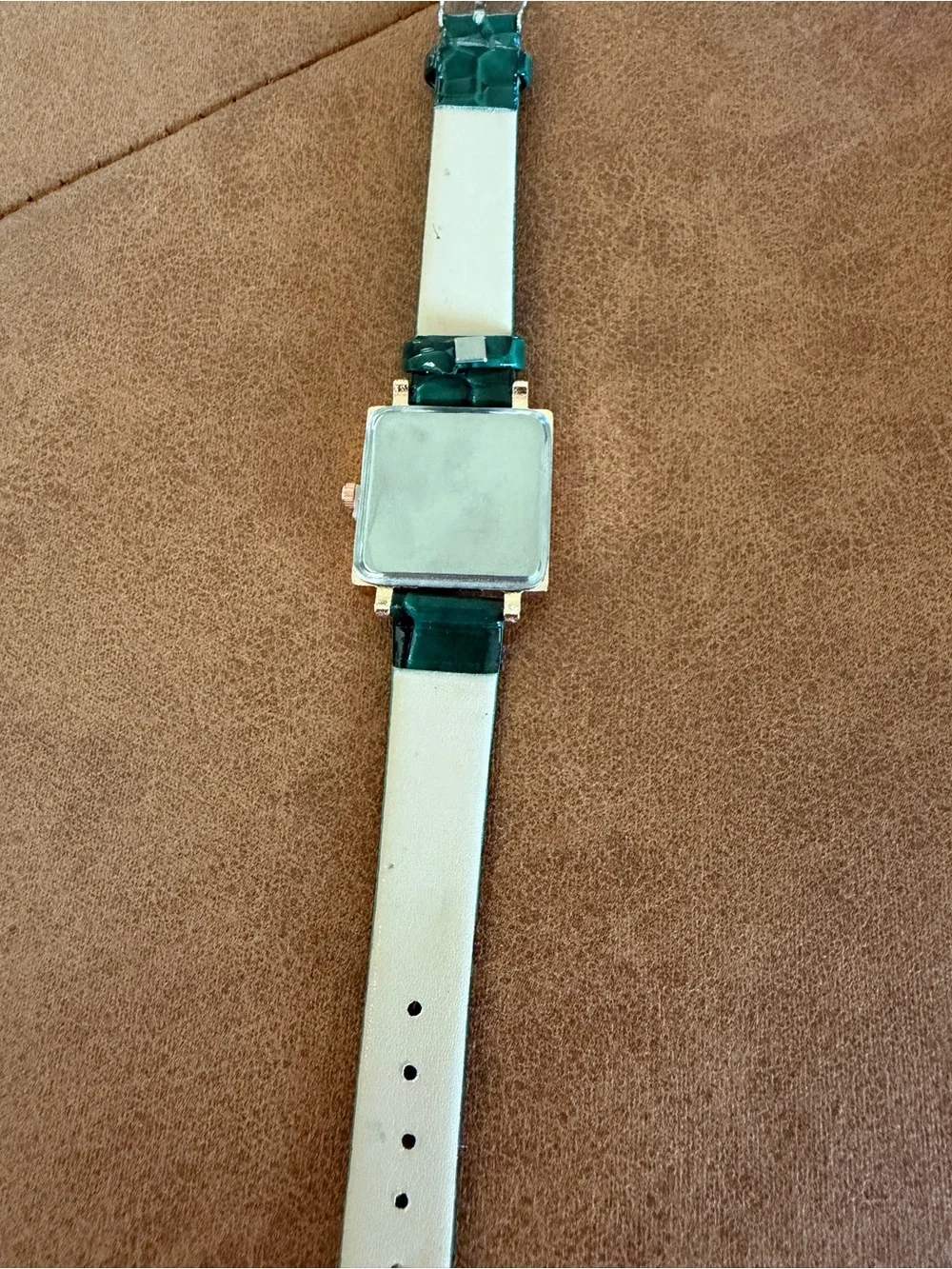 Women's Square Tank Watch - Emerald Green Dial & Roman Numerals - Green Leather